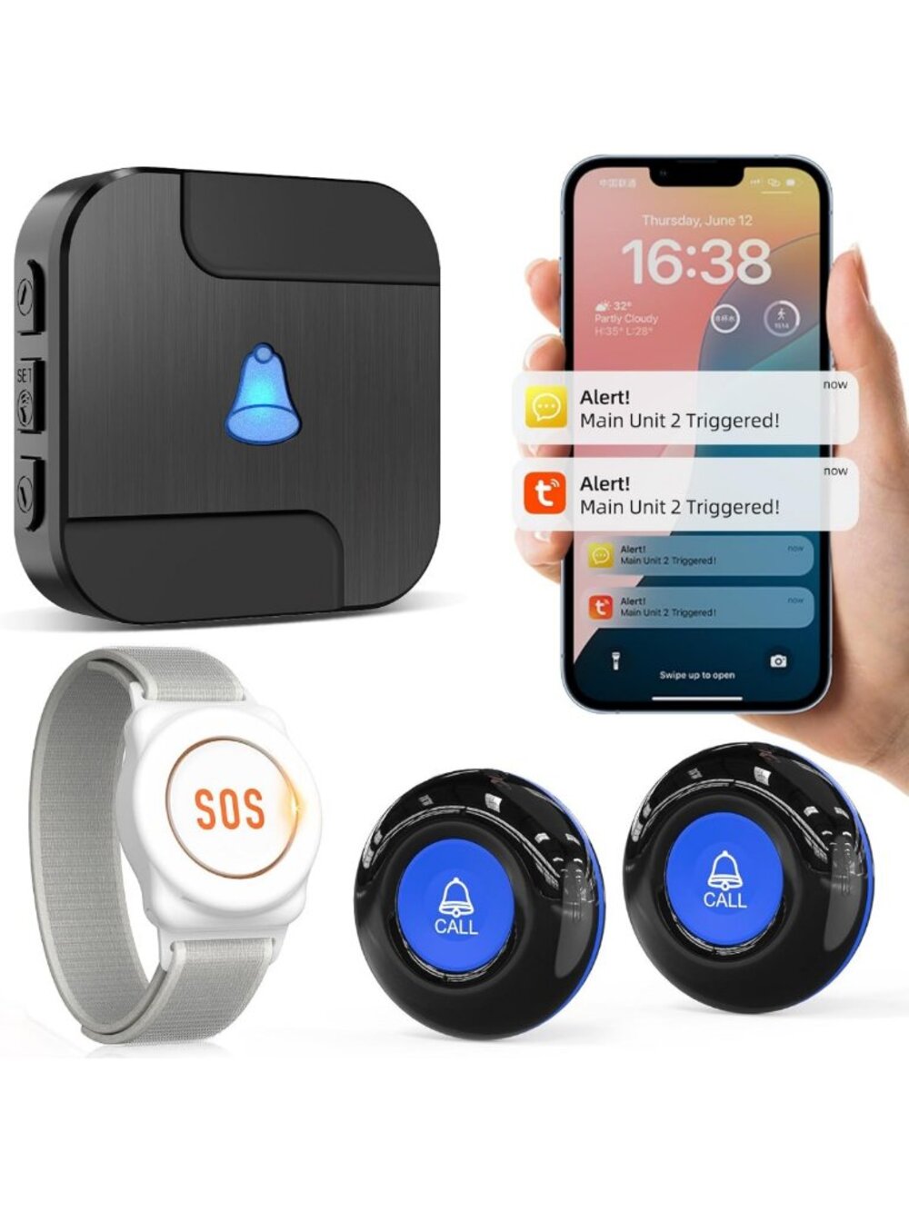Wi-Fi Wireless Caregiver Pager Button for Seniors, Emergency Alert System, Fall